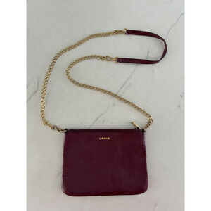 LODIS Burgundy Pebbled Leather W/Gold Chain & Leather Strap Crossbody Red Purse